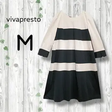 vivapresto 7부 소매 미니 원피스 리본 보더 A라인 베이지