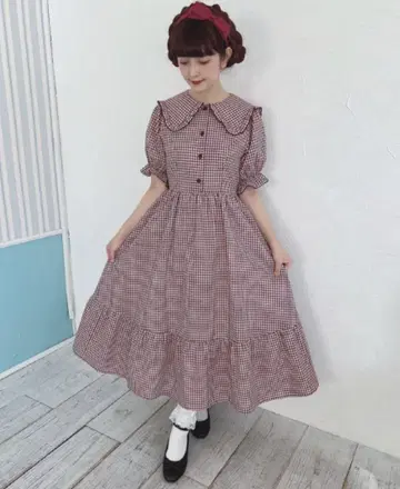 시마무라 미사코 님 빨간색과 화이트 깅엄 체크 원피스 L 사이즈
