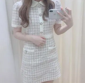 evelyn 옷깃 펄 트위드 원피스