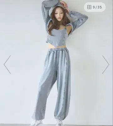 로얄 파티 피그먼트 컷 커브 루즈 팬츠 그레이