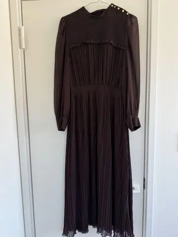 ZARA 다크 브라운 포멀 플리츠 드레스 L