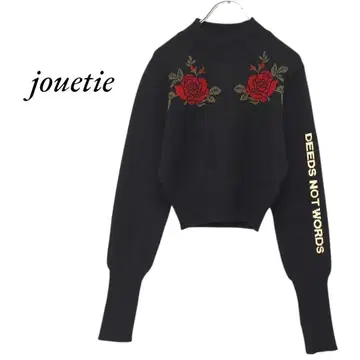 jouetie 로즈 자카드 로고 니트 블랙 쥬에티