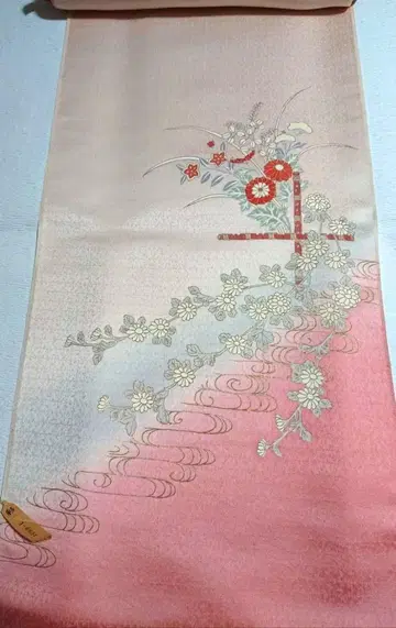 고급 [미사용 새상품] 럭셔리 순수 실크 옷감 호몬기 선염 핑크