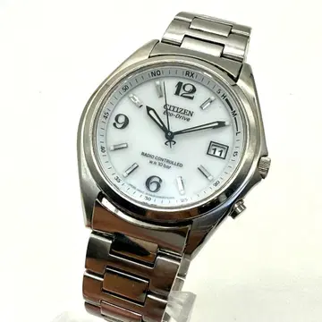 CITIZEN Eco-Drive 전파 솔라 화이트 다이얼 남성용 워치