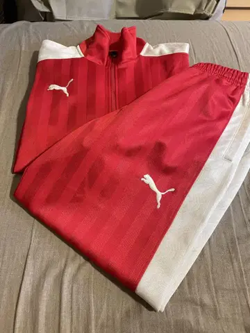 PUMA 스트라이프 저지 세트 레드/화이트
