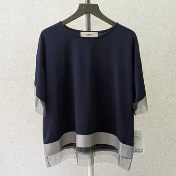UNICO 네이비 시스루 반팔 티셔츠