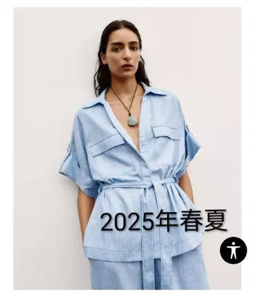 ZARA 린넨 사파리 셔츠 라이트 블루 M 사이즈