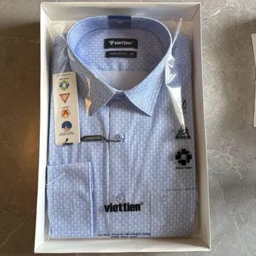 viettien 스카이블루 도트 무늬 비즈니스 셔츠