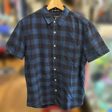 레어 반팔 플란넬 셔츠 21 MEN L 사이즈 네이비 Forever21