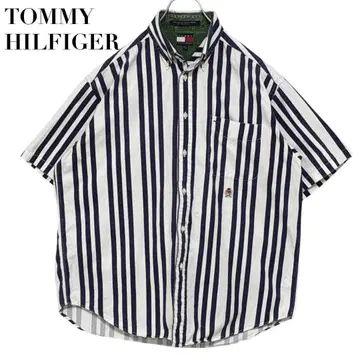 타미힐피거 반팔 셔츠 스트라이프 자수 로고 90년대 L~XL 상당