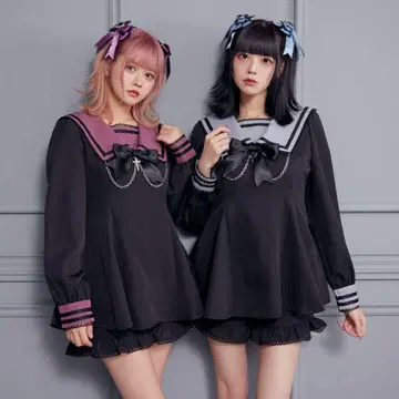 [새상품급] DearMyLove 야미 세일러 체인 리본 셋업 퍼플 M