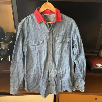 90s USA 제작 Prentiss 데님 셔츠 옷깃 코듀로이