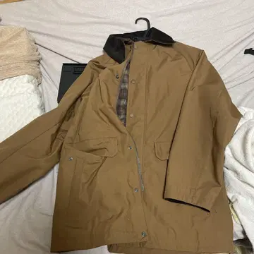 브라운 스텐카라 코트 체크 무늬
