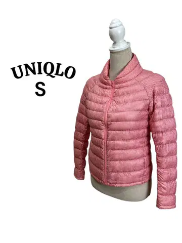 UNIQLO 핑크 체크 무늬 울트라 라이트 다운 자켓 S