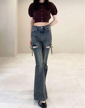 RESEXXY 리젝시 컷아웃 리본 데님 팬츠 블루 XS 사이즈