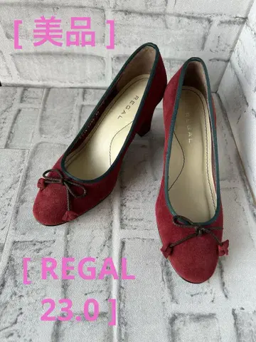 [새상품급] REGAL 스웨이드 리본 펌프스 미디힐 23cm 빨간색