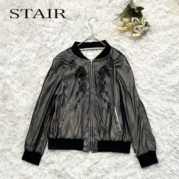 STAIR 시스루 블루종 꽃무늬 전체 레이스 자켓 블랙
