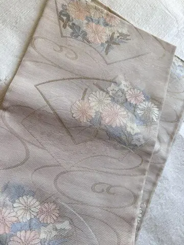 여름 아이템 후쿠로 오비 사 부채꼴 풀과 꽃 문양 금은사 순수 실크