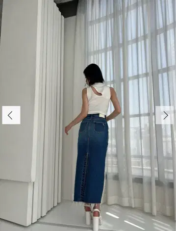 GYDA H/W 사이드 크러쉬 SWITCHING 데님 LONG 스커트