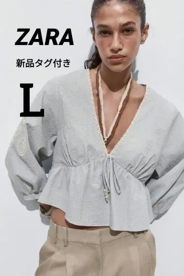 ZARA 러프 자수 상의 L