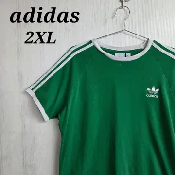 아디다스 오리지널 T셔츠 2XL 그린 화이트 사이드 라인 자수