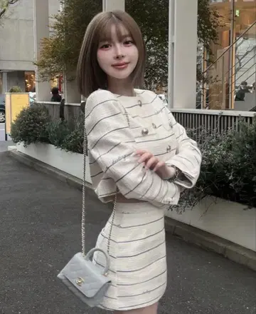 다리치 Darich 보더 트위드 자켓 미니 스커트