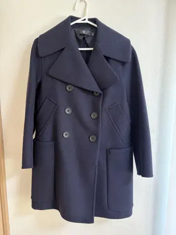 UNIQLO + J 네이비 더블 브레스트 울 코트