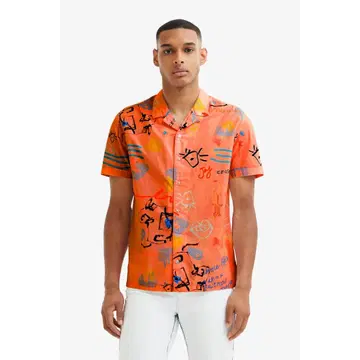 Desigual 오렌지 그래픽 프린트 M 사이즈 반팔 셔츠