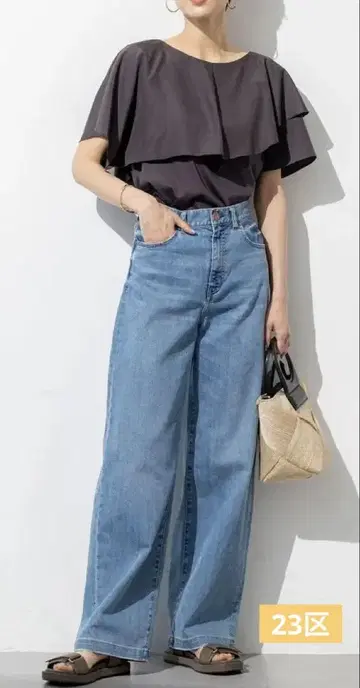 23구 DENIM 금년 상품 썸머 스트레이트 와이드 팬츠 데님 L 사이즈