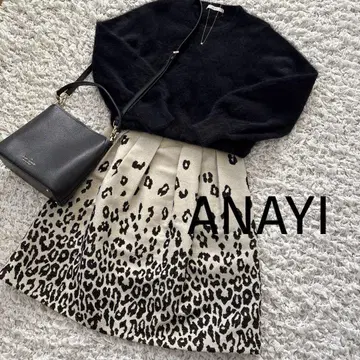 [새상품] ANAYI 무릎 기장 턱 레오파드 무늬 스커트 38