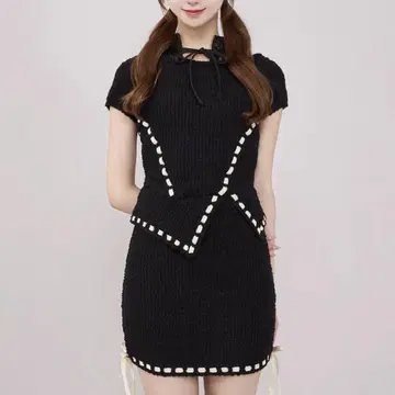 Darich 스티치 디자인 니트 셋업 블랙