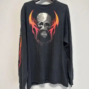 레어 빈티지 Harley 할리 프레임 스컬 긴팔 티셔츠 flame 블랙
