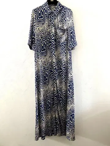 ZARA 롱 셔츠 원피스 네이비 & 화이트