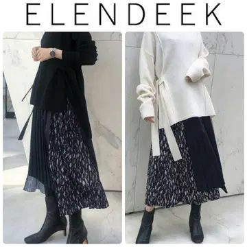 미사용급 엘렌디 ELENDEEK 이지 믹스 플리츠 롱 스커트
