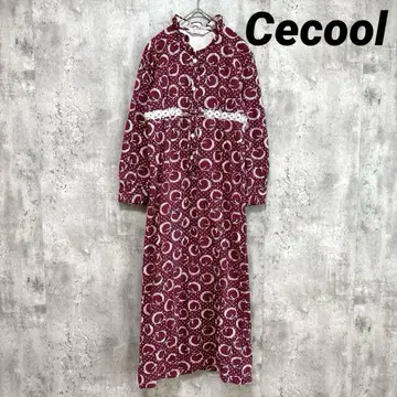 [Cecool] 세쿨 올 패턴 롱 원피스 빨간색 계열 복고풍 느낌