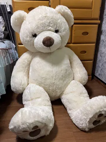 큰 크림색 곰 봉제 인형