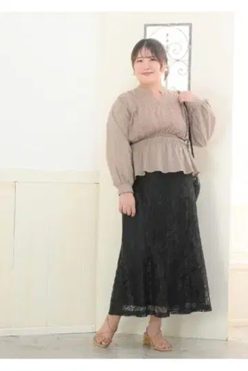3L 블랙 레이스 komchi 머메이드 플레어 롱 스커트