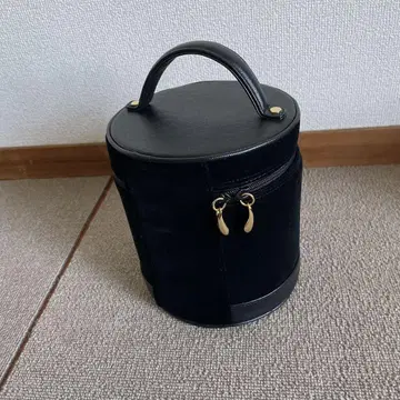 블랙 원통형 메이크업 파우치 벨로아 원단