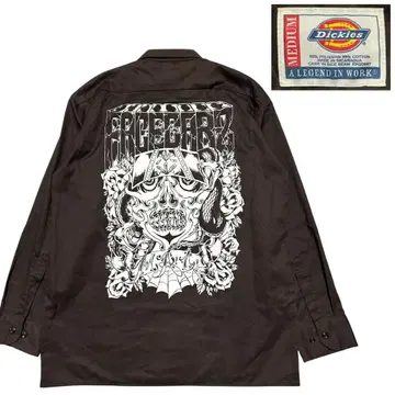 FACECARZ Dickies (디키즈) 워크 셔츠 스컬 장미 뱀