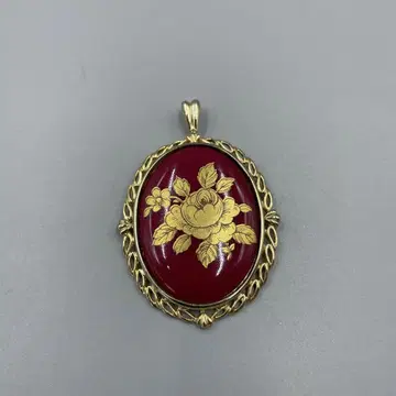 223 빈티지 LIMOGES 꽃무늬 타원형 펜던트 빨간색
