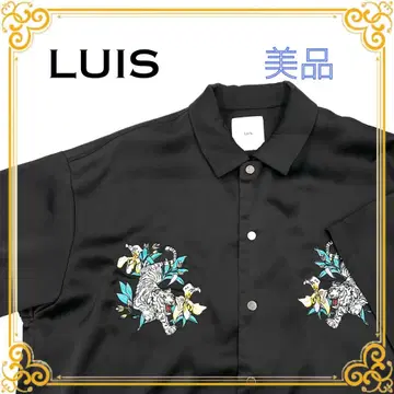 Lui's 루이스 호랑이 자수 오픈 카라 셔츠 반팔 블랙