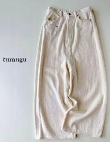 tumugu 두꺼운 코튼 와이드 팬츠 아이보리