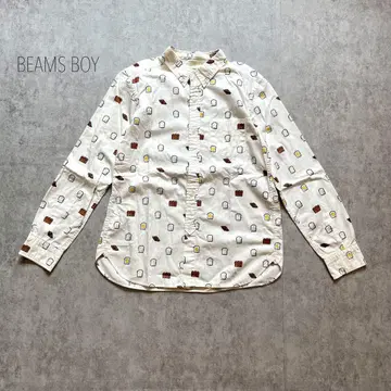 빔즈 보이 BEAMS BOY 식빵 프린트 셔츠 올 패턴 화이트