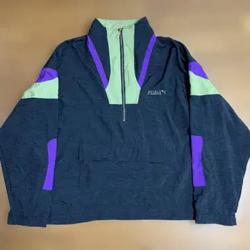PUMA 푸마 풀오버 나일론 자켓 XL 블랙/그린/보라색