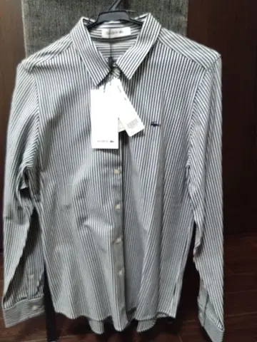 Lacoste 화이트 & 네이비 스트라이프 긴팔 셔츠