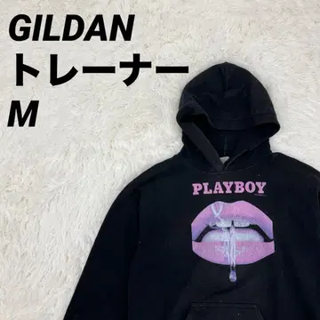 PLAYBOY 블랙 후드티 립 프린트 남녀 공용