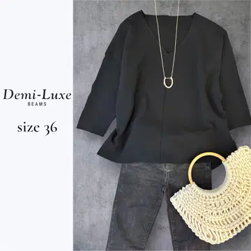 Demi-Luxe BEAMS 일본제 V넥 풀오버 블랙 7부 소매 S