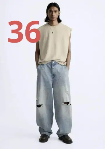 ZARA 새상품급 배기 FIT 데미지 데님 팬츠 36