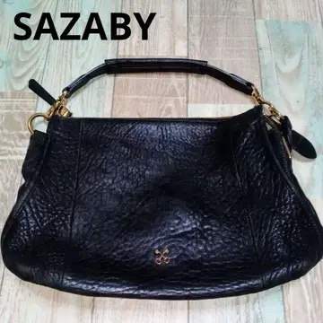 SAZABY 사자비 핸드백 블랙 가죽 부드러운 골드 금장 장식