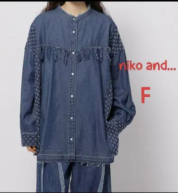niko and - 리메이크 데님 셔츠 F 인디고 스탠드 셔츠